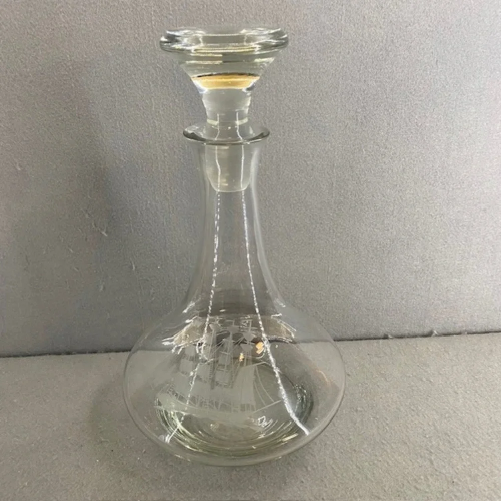 Etched Glass Ship Decanter Nautical Tall Sailing Ship‎ Barware with Stopper
